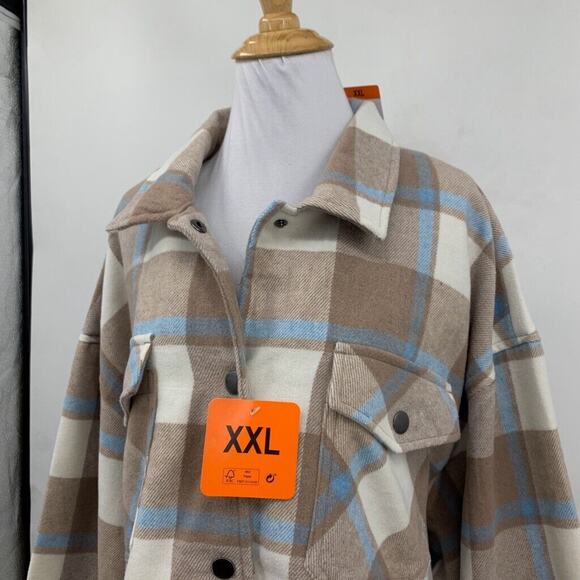 HFX Shirt Jacket Womens XXL 2XL Wool Blend Flannel Check Snap Button Shacket - Picture 3 of 16